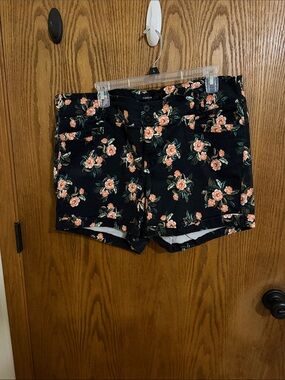 torrid Black Floral Jean Shorts with Peach Blooms